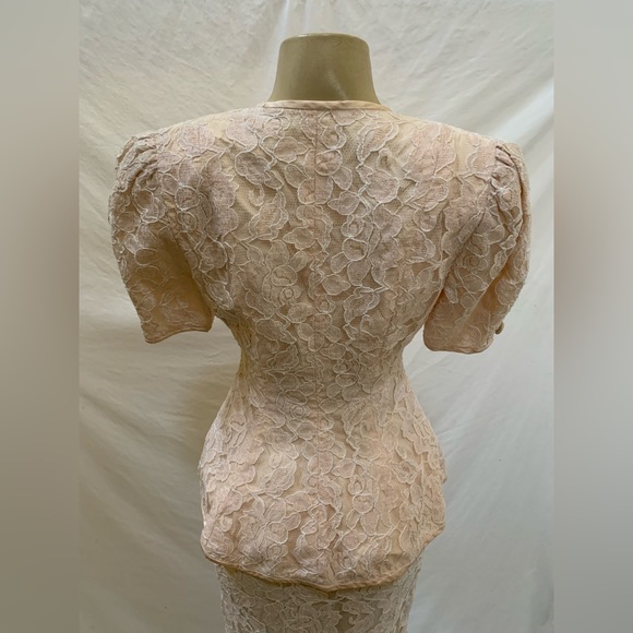 VTG Barbara Chodos For Michael Marcella Size 6 Pink Floral Lace 2pc Skirt Set - Picture 7 of 15